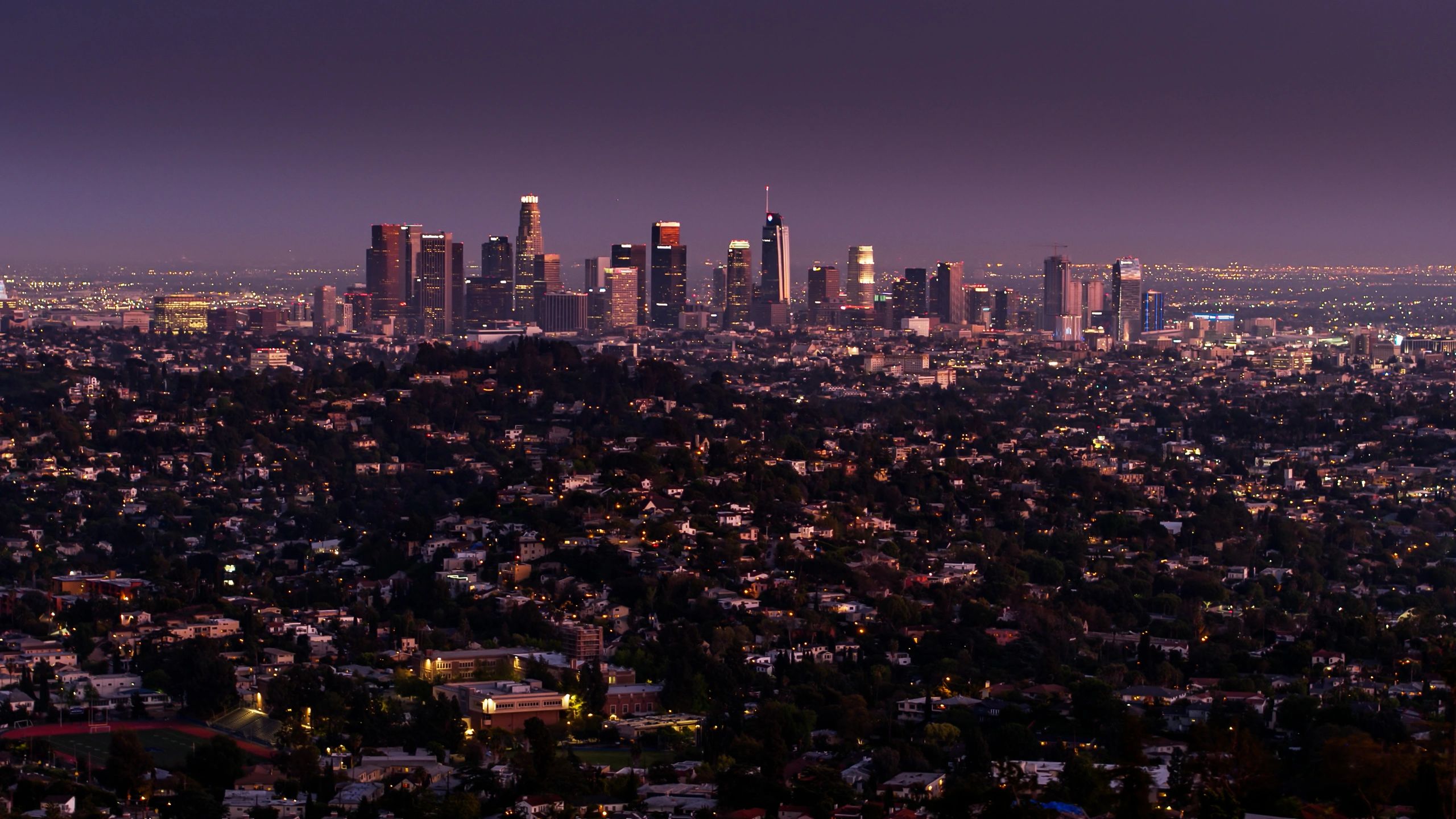 Aerial view of Los Angeles at sunset