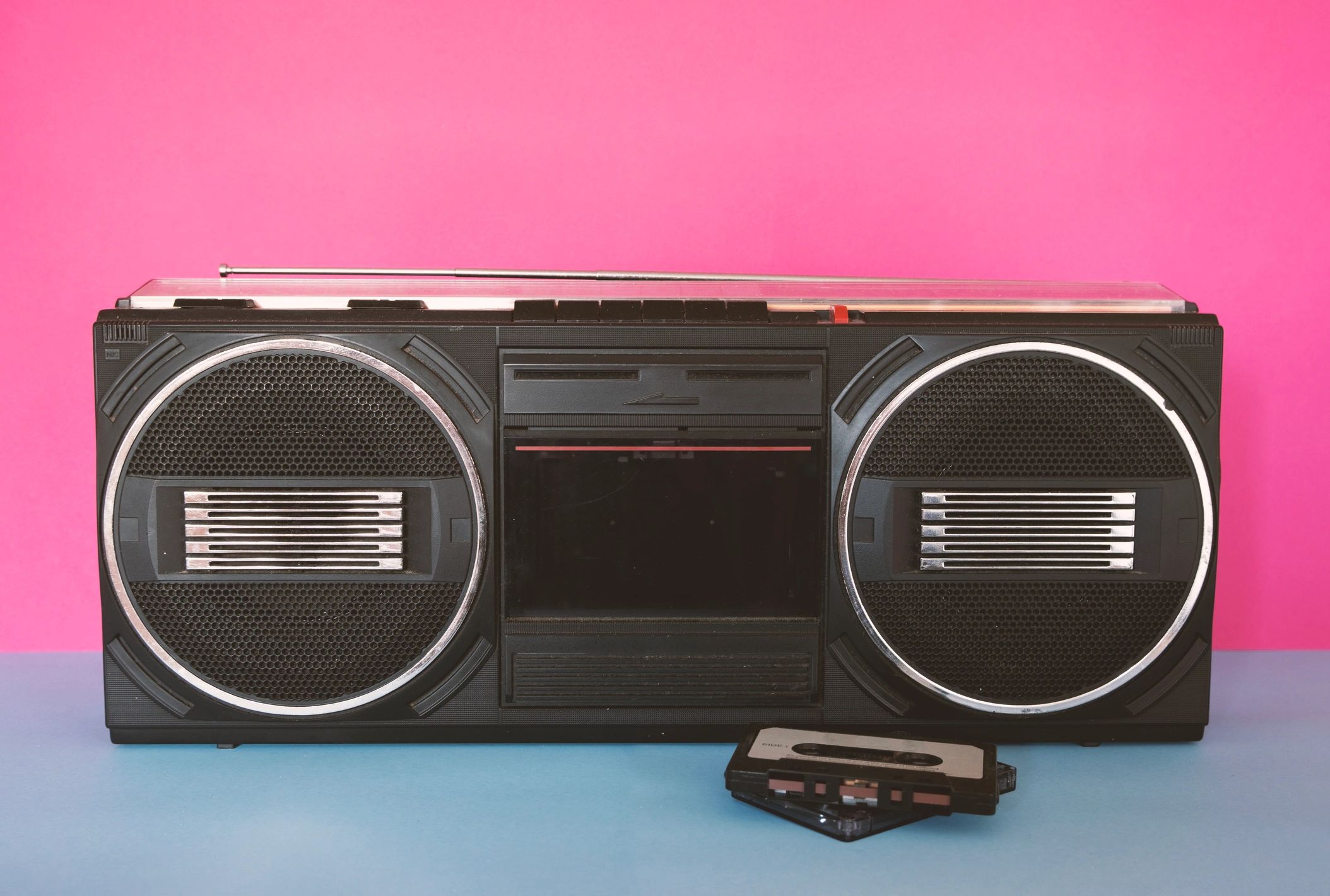 Retro boombox and cassette deck