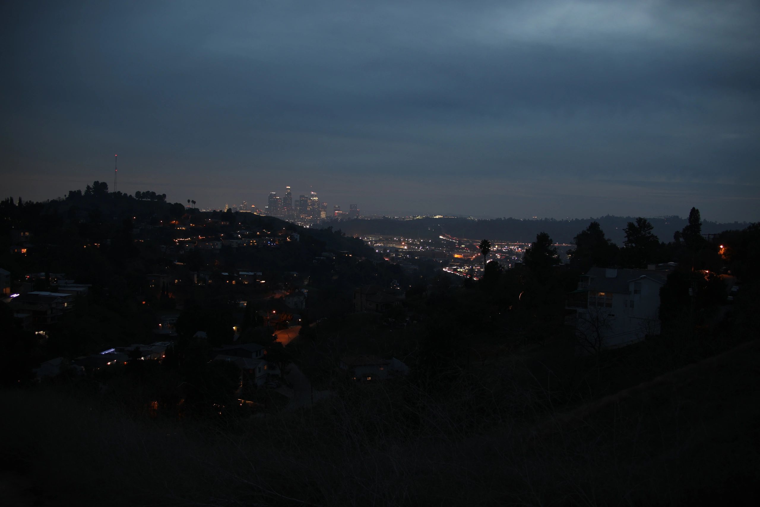 Misty Downtown Los Angeles at dusk