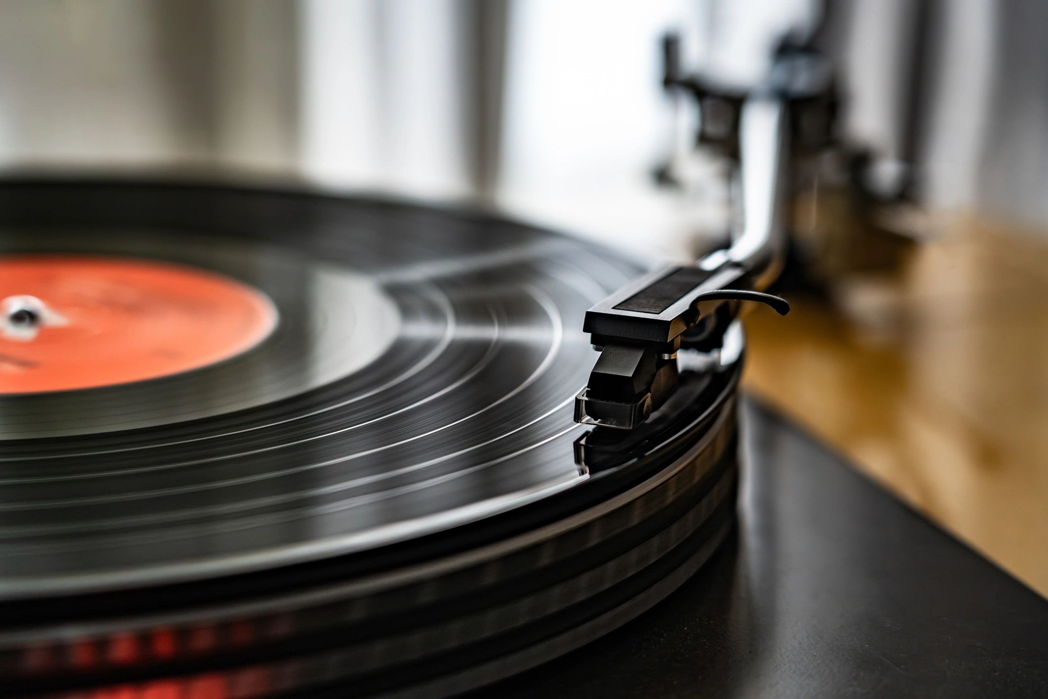 Vinyl record spinning on a turntable